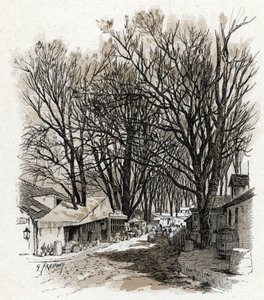 Vy över det nya lagret i rue Leopold, bercy Paris (Vy över lagret i rue Leopold In bercy, Paris) Teckning av Gustave Fraipont (1849-1923) hämtar från "La seine a travers Paris" av Saint-Juirs
