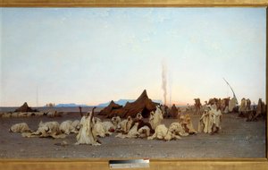 Kvällsbön i Saharaöknen. Målning av Gustave Achille Guillaumet (1840-1887) 1863 Sön. 1,3x2,8 m. Paris, musee d
