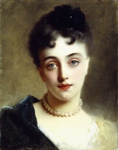 En elegant dam med pärlor, av Gustave Jacquet