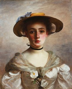 Porträtt av en ung flicka i en stråhatt, av Gustave Jacquet