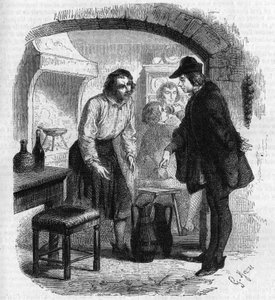 Poeten Francois Villon (1431-1463) spårar en flaska vin. Gravyr av Gustave Janet