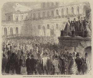 Victor Emmanuel saluting the Florentines from the Gallery of the Pitti Palace  av Gustave Janet