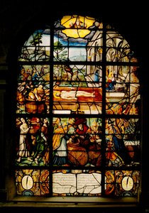 Saint-Etienne du Mont kyrka, fönsterglas föreställande den döde Kristus (målat glas)