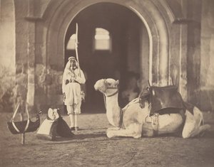 [Soldat och militär kamel], 1866. av Gustave Le Gray