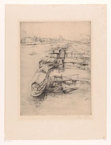 Förtöjda båtar i Auteuil, Paris Les bateaux Parisiens, Auteuil av Gustave Leheutre (signed by artist)