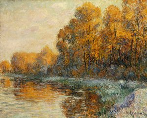 Kanten av floden i höst; Bords de Riviere en Automne, 1912 av Gustave Loiseau
