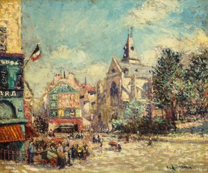 Kyrkan Saint Medard och Mouffetard Road i Paris; Saint-Medard-kyrkan och Rue Mouffetard, Paris, 1903