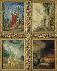 Humanity: från TtoB, två scener som skildrar Silveråldern representerad av Orpheus; två scener som skildrar järnåldern representerad av Kain och Abel (väggmålning) (detalj av 83704) av Gustave Moreau