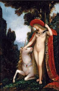 ""Enhörningen"" Målning av Gustave Moreau (1826-1898) 1885 Dim 50x34 cm Privat samling av Gustave Moreau