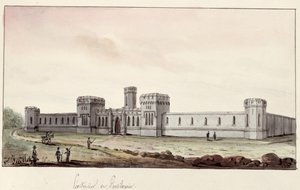 Penitentiary i Pennsylvania, 1831 (penna och bläck och wc på papper) av Gustave de Beaumont