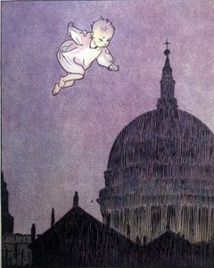 Illustration till "La storia di Peter Pan", fabel av James Matthew Barrie (JM eller J.M. Barrie av Gustavo Gustavino Rosso