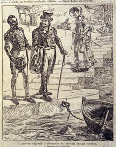 den unge mannen tackade översten för hans tjänst... Illustration av den nya "" Colomba"" skriven av Prosper Merimee. Gravyr av Gustavino (Gustavo Rosso) (1881-1950), cirka 1915 av Gustavo Gustavino Rosso