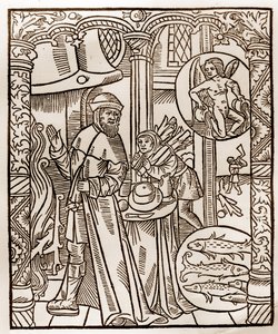 Herdekalender - Månadernas arbete - Februari - Träsnitt från boken från 1496 tryckt av Guy Marchant (Guido Mercator) i Troyes - Trästick i "" Le grand Calendrier et compost des shepherds"" -