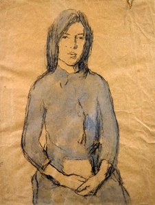 Flicka, händer som vilar i knät (penna och akvarell på papper) av Gwen John