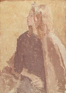 Flicka i profil (olja och krita på duk) av Gwen John