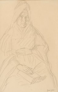 Studie för Mere Poussepin sittande vid ett bord, ca 1915 av Gwen John