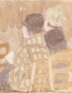 Två kvinnor sittande i en kyrka (akvarell på papper) av Gwen John
