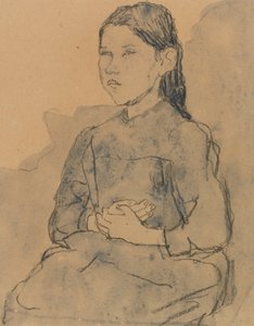 Ung flicka: Marie Hamonet, ca 1918 (kol och blå tvätt på papper) av Gwen John