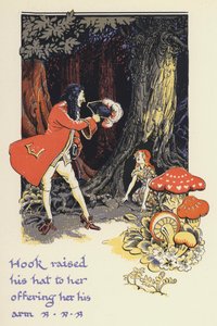 Peter Pan och Wendy: Hook lyfte sin hatt mot henne och erbjöd henne sin arm (färg litho)