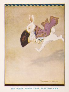 The White Rabbit kom skyndande tillbaka, Barnkammaren Alice i Underlandet / återberättad för barnkammaren av Irene Pearl; bilderna av Gwynedd Hudson
