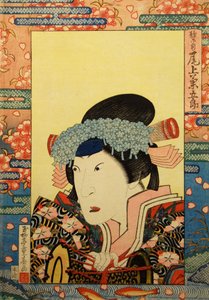 Kabuki-skådespelaren Onoe Kikugorô III som Shizuka Gozen, 1830. av Gyokuryutei Shigeharu