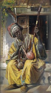 ""Fumeur de pipe a eau"" (narghile) (The Water-Pipe Smoker) Peinture de Gyula Tornai (1861-1928) Olja på trä 1903 Dim 58x34 cm Privat samling av Gyula Tornai