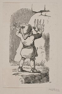 En troll hugger in årtalet 1846 i en sten av H. C. Henneberg