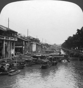 Den fullsatta kanalen, från Engelska bron, Kanton, Kina, 1901