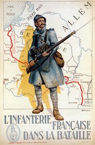 Franskt infanteri i strid (den röda linjen representerar Hindenburglinjen) - ill. av H. Delaspre