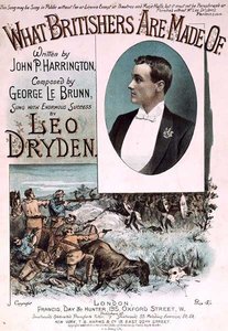 Framsidan av omslaget till "What Britishers Are Made Of", skrivet av John P. Harrington och komponerat av George le Brunn (färg litho)