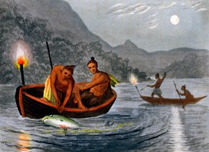 Indianer som fiskar med fackelljus i Nordamerika, 1813