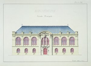 Huvudfasad av ett bibliotek, plåt XII från en folio av mönster, c.1870