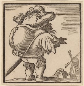 Hunchback stirrar på en väderkvarn av H. Numan after Jacques Callot