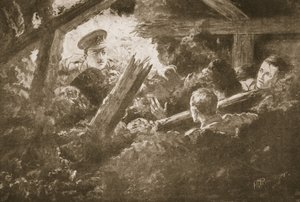 Sekundlöjtnant C.F.H. Calvert gräver fram och räddar två män från ett gruvgalleri som hade ramlat in av H. Ripperger