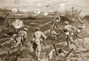 Sergeant H. Wells leder en pluton mot de tyska trådförvecklingarna efter att hans officer hade dödats