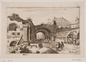Stadsinredning med ruiner av klassiska byggnader av H. Rosenkilde