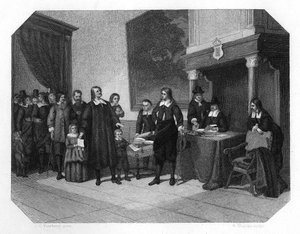 Mottagande av de franska protestanterna i Amsterdam, sent 1600-tal c1870