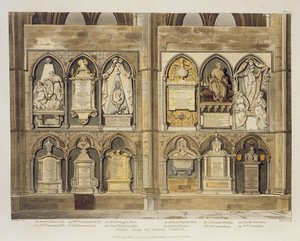 West Side of Poets Corner, skylt 24 från Westminster Abbey, graverad av puben J. Bluck (fl.1791-1831). av Rudolph Ackermann (1764-1834) 1811 (akvatint) av H. Villiers