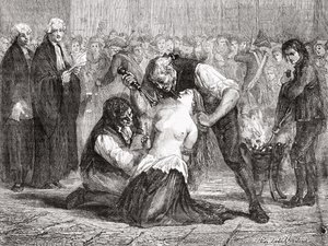 Torturen af ​​Madame de la Motte, graveret af Meyer-Heine, fra 