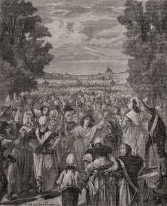 Kvinnornas marsch mot Versailles, 5-6 oktober 1789, graverad av Pannemaker-Ligny, från 