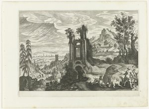 Landskap med björnjakt av H. van Schuppen