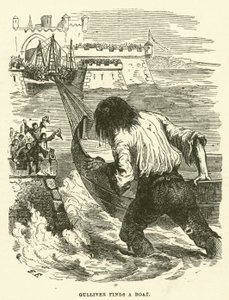 Gulliver hittar en båt (gravyr)