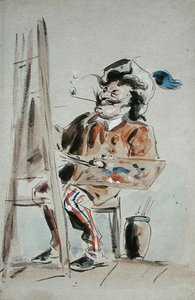 Karikatyr av en konstnär (akvarell på papper) av Hablot Knight Browne