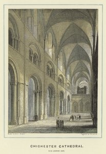 Chichester Cathedral, långhus som ser österut av Hablot Knight Browne