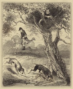 Dick Turpin jagad av Blood-hounds av Hablot Knight Browne