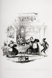 Job Trotter möter Sam i Mr. Muzzles kök, illustration från `The Pickwick Papers