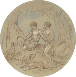 En av arton mönster för en serie plattor som illustrerar Venus och Adonis av Hablot Knight Browne