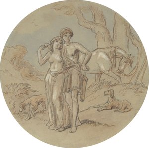 En av arton mönster för en serie plattor som illustrerar Venus och Adonis av Hablot Knight Browne
