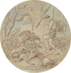En av arton mönster för en serie plattor som illustrerar Venus och Adonis av Hablot Knight Browne