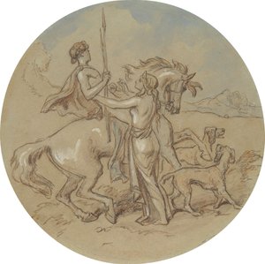 En av arton mönster för en serie plattor som illustrerar Venus och Adonis av Hablot Knight Browne
